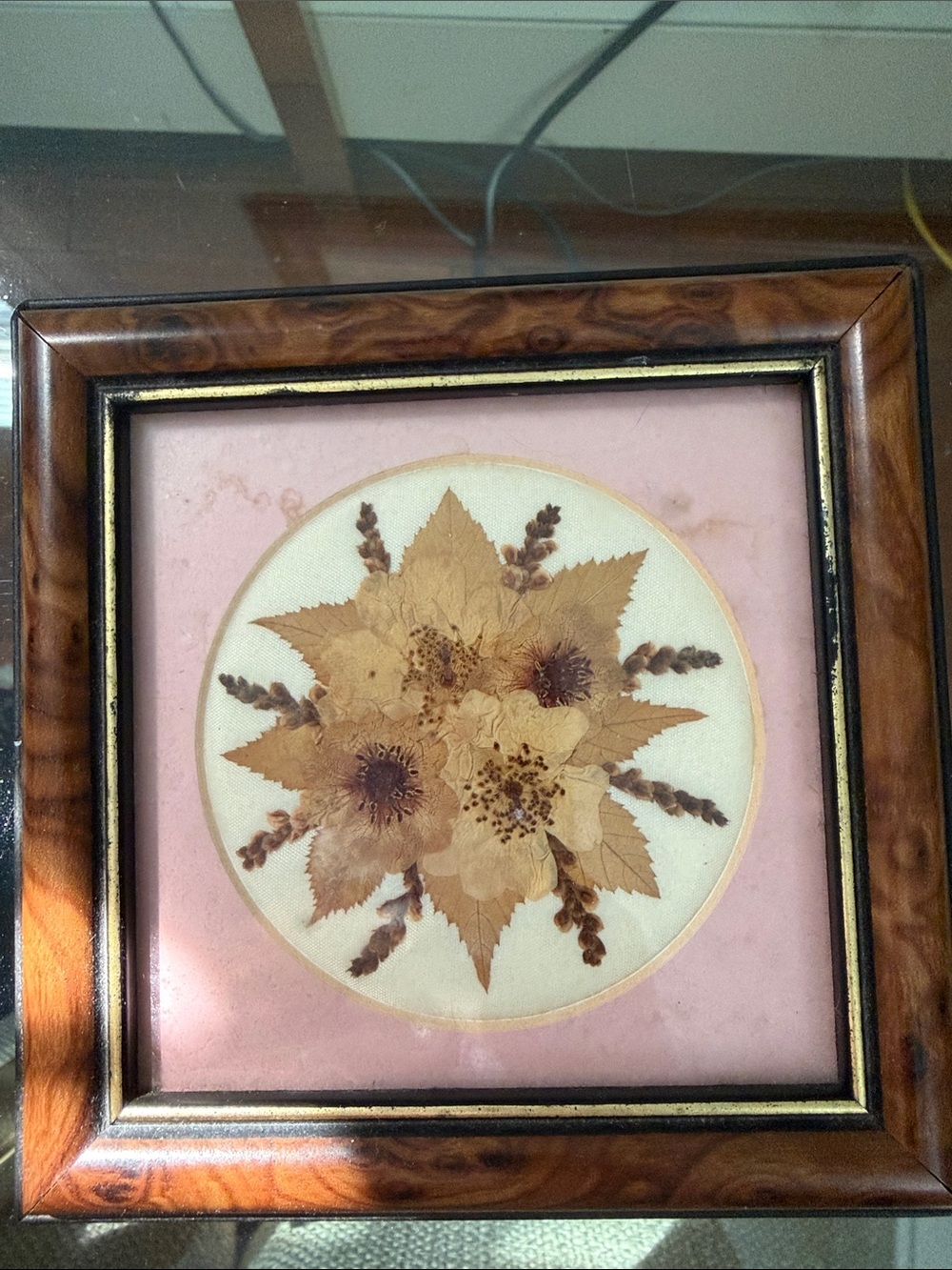 Vintage Pressed Flower Wall Art in Pink and Brown